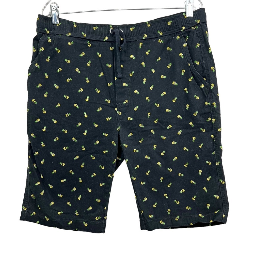 Modern Culture Board Shorts Drawstring Waist Stretch Black Pineapple Men Sz XL*